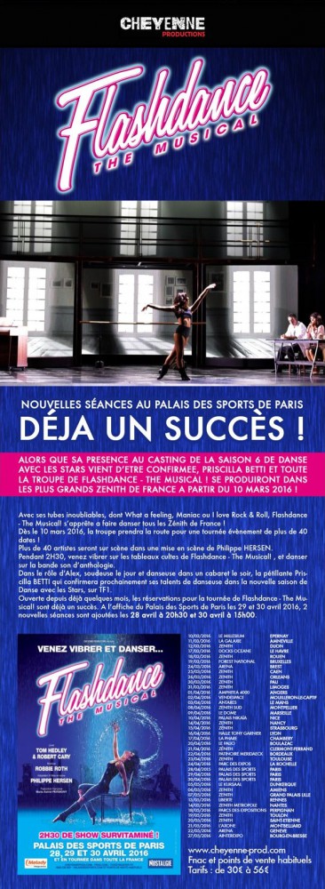 Tourn&eacute;e Flashdance. Palais des sports : 2 nouvelles dates